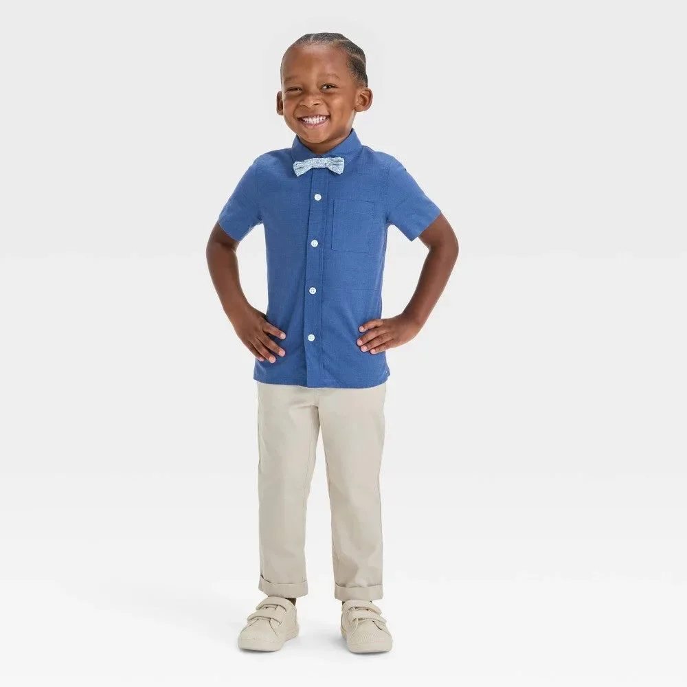 Toddler Boys' Short Sleeve Woven Bowtie Shirt Set - Cat & Jack™ Dark Blue 18M: